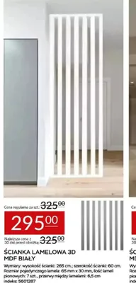 Ścianka lamelowa 3D MDF biały promocja w Abra Meble