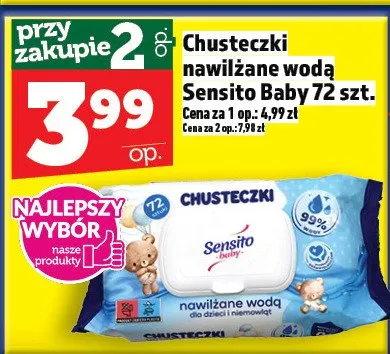 Chusteczki nawilżane wodą Sensito Baby promocja w TOPAZ