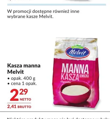 Kasza manna Melvit promocja w Makro