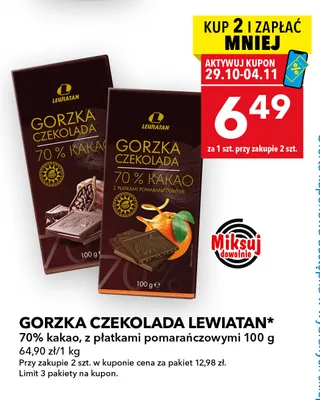 Gorzka czekolada 70% kakao Lewiatan promocja w LEWIATAN