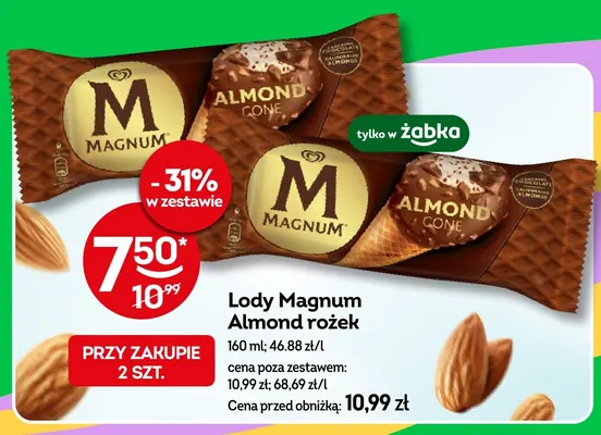 Lody Magnum Almond rożek promocja w Żabka