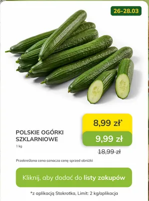 Ogórki szklarniowe polskie promocja w Stokrotka