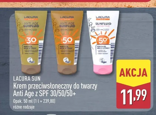 Krem przeciwsłoneczny do twarzy SPF 50+ Sensitive Lacura Sun promocja w Aldi