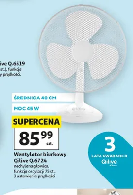 Wentylator biurkowy Qilive Q.6724 40cm 45W promocja w Auchan