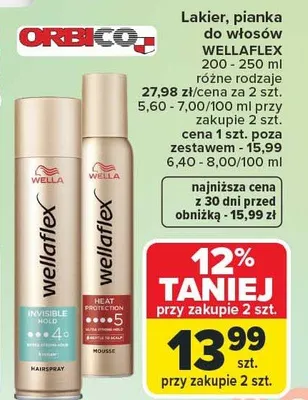 Lakier, pianka do włosów Wellaflex promocja w Carrefour