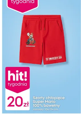 Szorty chłopięce Super Mario 100% bawełny promocja w Pepco