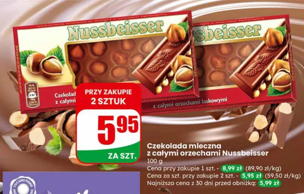 Czekolada mleczna z całymi orzechami laskowymi promocja w Dino