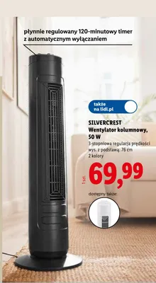 Wentylator kolumnowy SILVERCREST 50W 3-stopniowa regulacja prędkości wys. z podstawą: 76cm promocja w Lidl