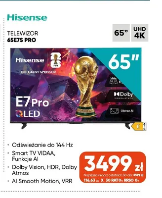 Telewizor 65E7S Pro Hisense promocja w Max Elektro