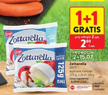 Ser mozzarella Zottarella Light Zott promocja w Intermarche