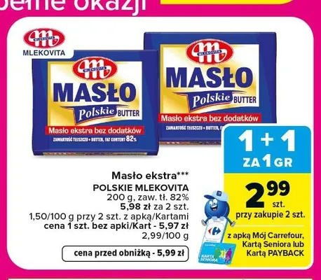 Masło ekstra Polskie Mlekovita promocja w Carrefour Market