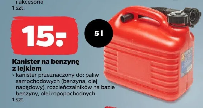 Kanister na benzynę z lejkiem promocja w Netto