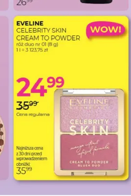 Róż duo Eveline Celebrity Skin Cream to Powder nr 01 promocja w Drogerie Jawa