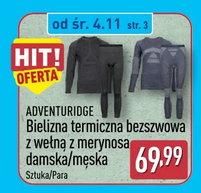 Bielizna termiczna bezszwowa z wełną z merynosa męska Adventuridge promocja w Aldi