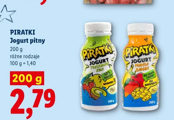 Jogurt pitny truskawka kiwi Piratki promocja w Lidl