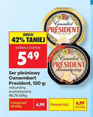 Ser pleśniowy Camembert Président aromatyczny promocja w Biedronka