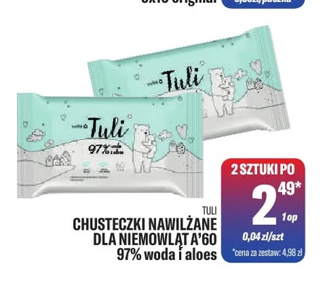 Chusteczki nawilżane dla niemowląt 97% woda i aloes Tuli promocja w Tomi Markt