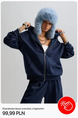 Granatowa bluza oversize z kapturem Cropp promocja w Cropp