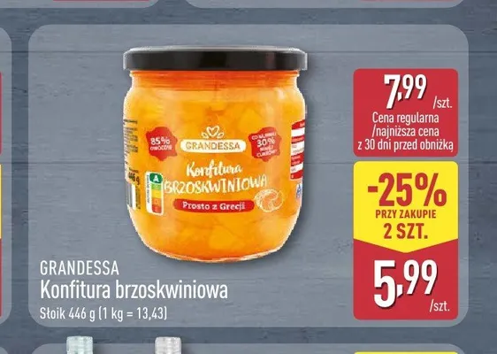 Konfitura brzoskwiniowa Grandessa promocja w Aldi