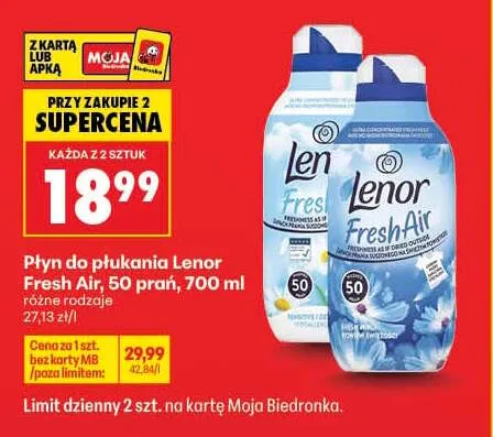 Płyn do płukania tkanin Fresh Air 50 prań promocja w Biedronka