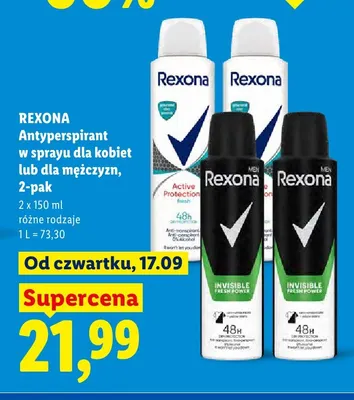 Antyperspirant w sprayu dla kobiet Rexona Active Protection Fresh 2-pak promocja w Lidl