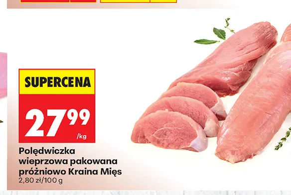 Polędwiczka wieprzowa pakowana próżniowo Kraina Mięs promocja w Biedronka