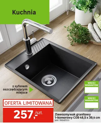 Zlewozmywak granitowy 1-komorowy CÓB 48,5 x 39,4 cm promocja w Leroy Merlin