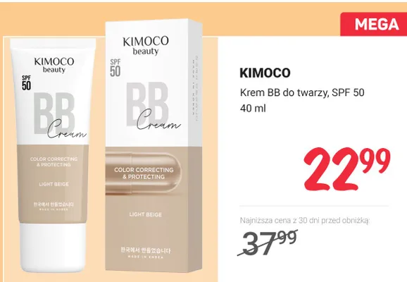 Krem BB do twarzy Kimoco Beauty SPF 50 Light Beige promocja w Rossmann