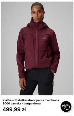 Kurtka softshell wiatroodporna membrana 8000 damska - burgundowa 4F promocja w 4F