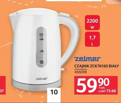 Czajnik Zelmer ZCK7616S Biały 1,7 l promocja w Selgros