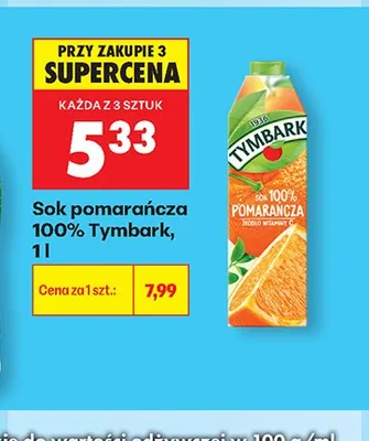 Sok pomarańcza 100% Tymbark promocja w Biedronka