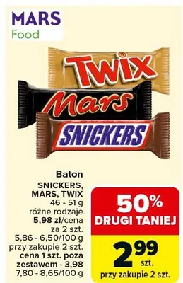 Baton Snickers, Mars, Twix różne rodzaje promocja w Carrefour