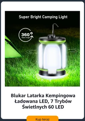 Latarka kempingowa ładowana LED Blukar promocja w Amazon