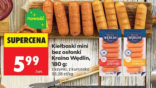 Kiełbaski mini bez osłonki Kraina Wędlin z szynki promocja w Biedronka