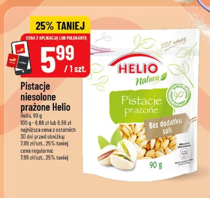 Pistacje niesolone prażone promocja w POLOmarket