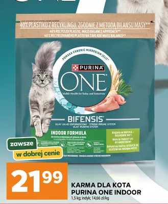 Karma dla kota Purina ONE Bifensis Indoor indyk promocja w Stokrotka