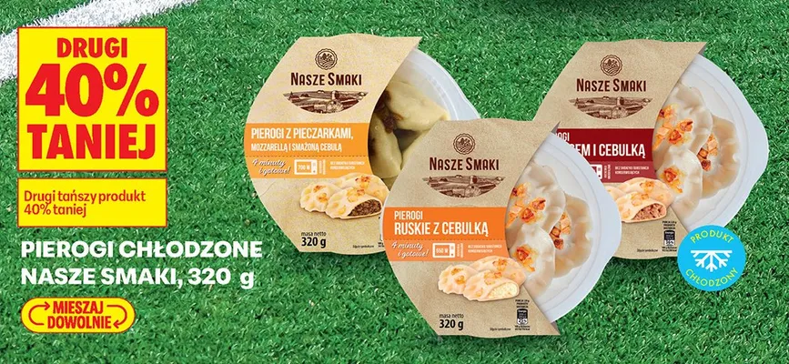 Pierogi chłodzone Nasze Smaki z pieczarkami, mozzarellą i smażoną cebulą promocja w Biedronka