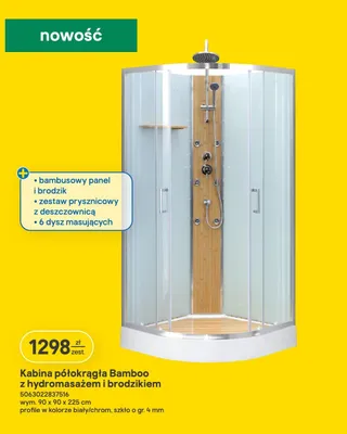 Kabina prysznicowa półokrągła Bamboo z hydromasażem i brodzikiem promocja w Castorama