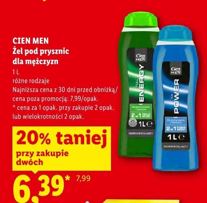 Żel pod prysznic dla mężczyzn Cien Men Full Energy 2w1 promocja w Lidl