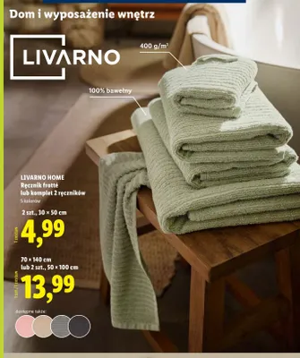 Ręcznik frotté LIVARNO HOME 70x140cm 400g/m2 100% bawełny promocja w Lidl