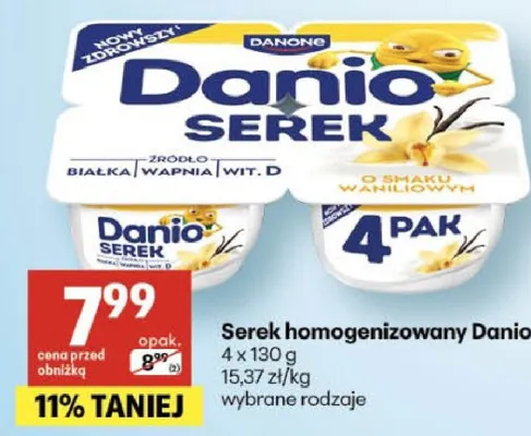 Serek homogenizowany Danio o smaku waniliowym Danone promocja w Delikatesy Centrum