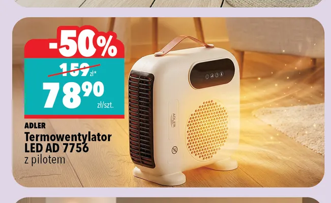 Termowentylator LED Ad 7756 z pilotem Adler promocja w Biedronka Home
