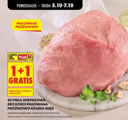Szynka wieprzowa bez kości pakowana próżniowo Kraina Mięs promocja w Biedronka