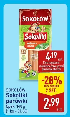 Sokoliki parówki drobiowo-cielęce Sokołów promocja w Aldi