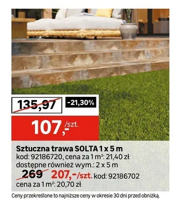 Sztuczna trawa SOLTA 1x5 m promocja w Leroy Merlin