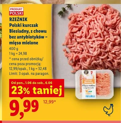 Mięso mielone z kurczaka Rzeźnik Polski kurczak Biesiadny z chowu bez antybiotyków promocja w Lidl