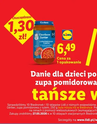 Danie dla dzieci po 12 m-cu Gerber zupa pomidorowa z ryżem promocja w Lidl