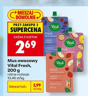 Mus owocowy Vital Fresh Jabłko Wiśnia Jagoda Kamczacka promocja w Biedronka