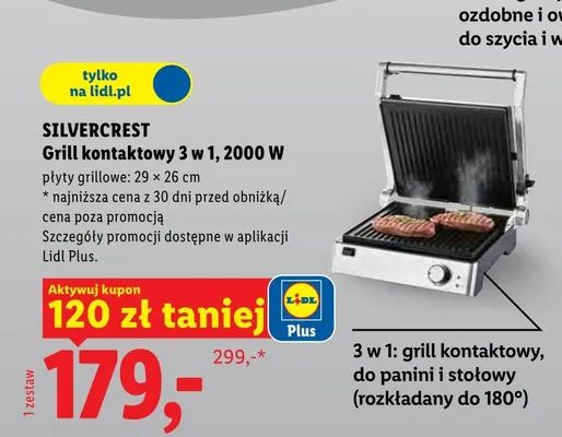 Grill kontaktowy 3 w 1 2000W promocja w Lidl