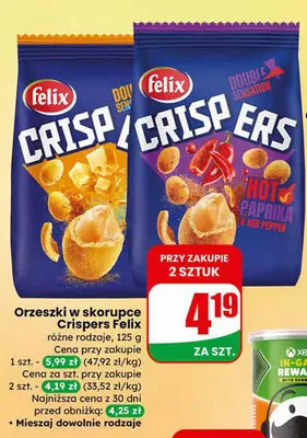Orzeszki w skorupce Crispers różne rodzaje promocja w Dino